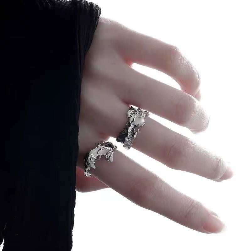 Lava Texture & Shell Open Ring Set (Dark Niche Personalized Style)