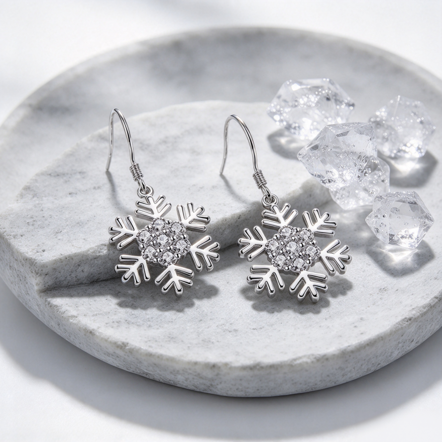 Snowflake Diamond Hook Earrings