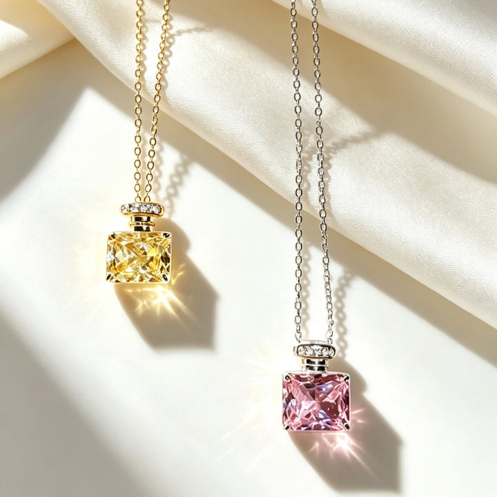 Perfume Bottle Multicolor Diamond Pendant Necklace
