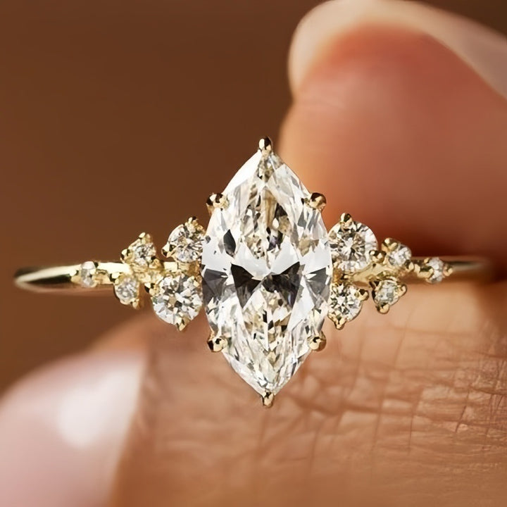 S925 Silver Marquise‑Cut Diamond Thin Ring, Minimalist Accent‑Stone Engagement Ring for Women