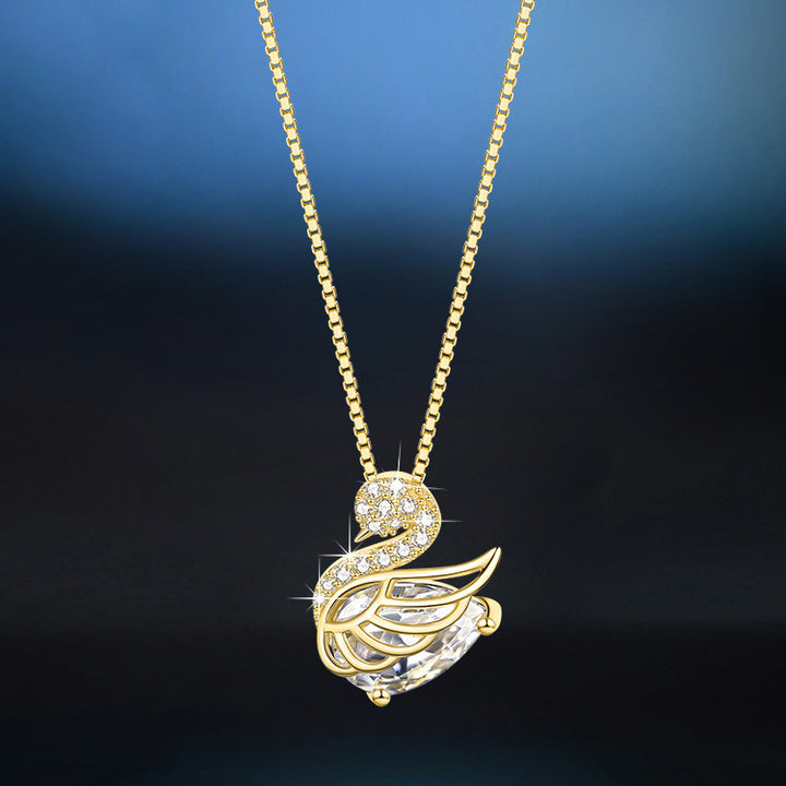 Luxury Pave Diamond Swan Pendant Necklace, 3 Colors Gold/Rose Gold/Silver Elegant Women Collarbone Chain