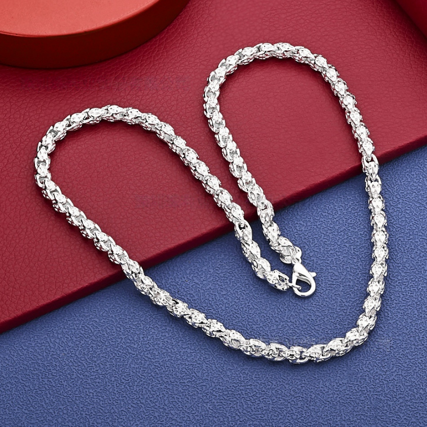 Vintage Textured Rope Chain Necklace, Silver Engraved Link Chain