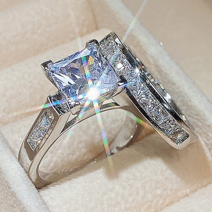 Princess Cut Diamond Double Layer Ring Set (Light Luxury Engagement Style Sparkling Ring)