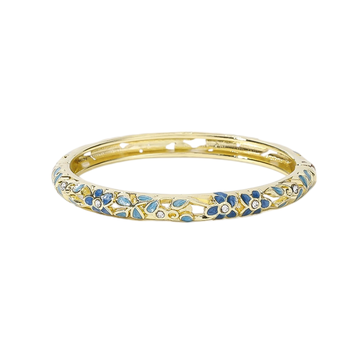 Hollow‑Out Enamel Floral Inlaid Diamond Spring‑Opening Bangle, Multi‑Color Options