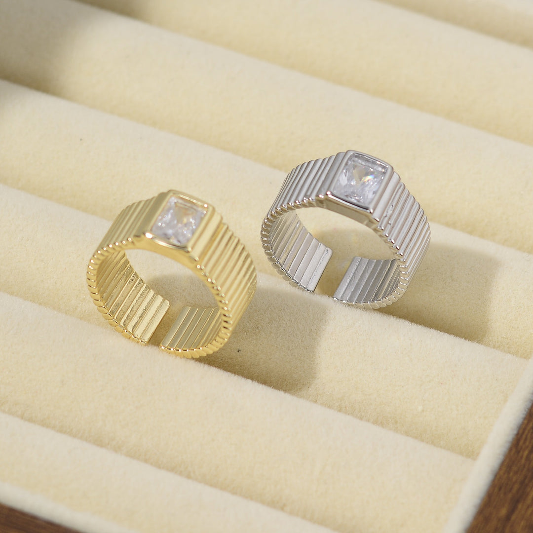 Geometric Grooved Square Diamond Open Ring (2 Colors Minimalist Unisex Band)