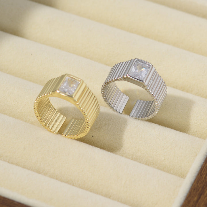 Geometric Grooved Square Diamond Open Ring (2 Colors Minimalist Unisex Band)