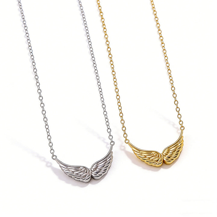 3D Wing Pendant Collarbone Necklace, 2 Colors Gold & Silver Minimal Angel Wing Niche Jewelry
