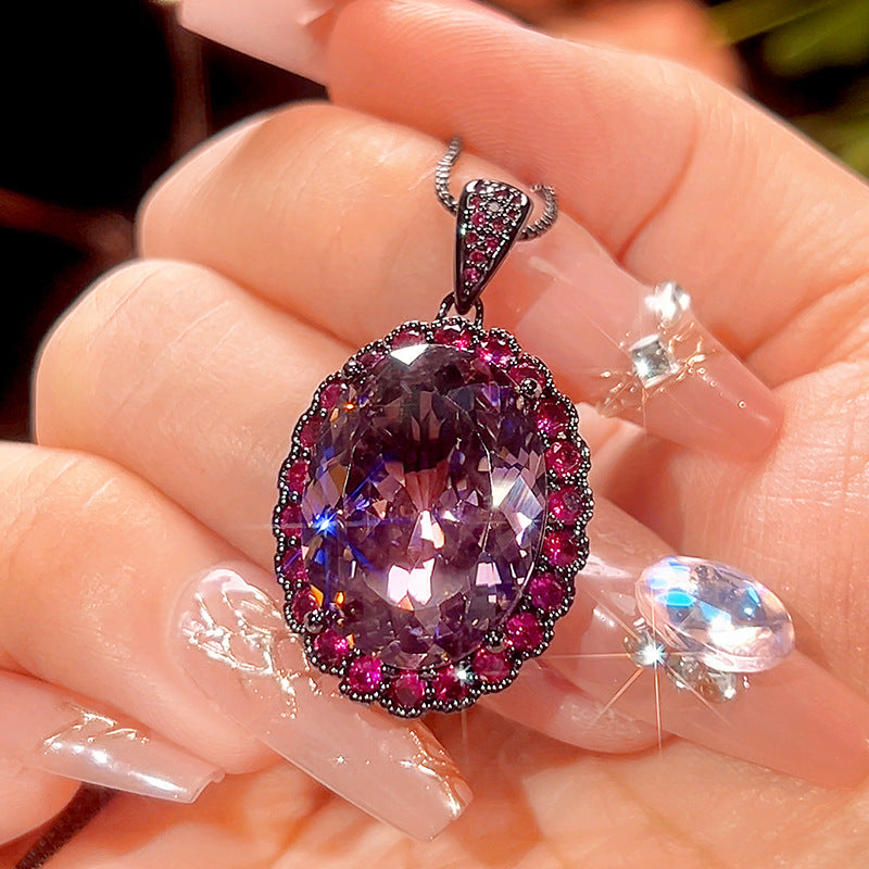 Vintage Gunmetal Plated Gemstone Necklace & Earring Set (Purple/Blue Options)