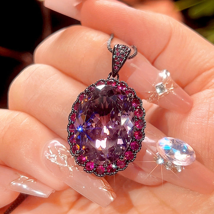 Vintage Gunmetal Plated Gemstone Necklace & Earring Set (Purple/Blue Options)