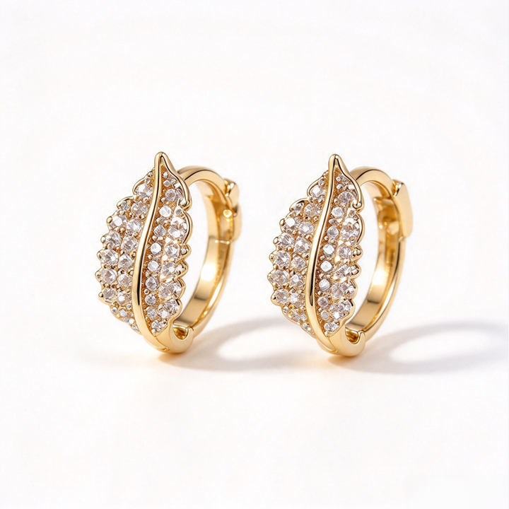 Paved Diamond Leaf Huggie Earrings