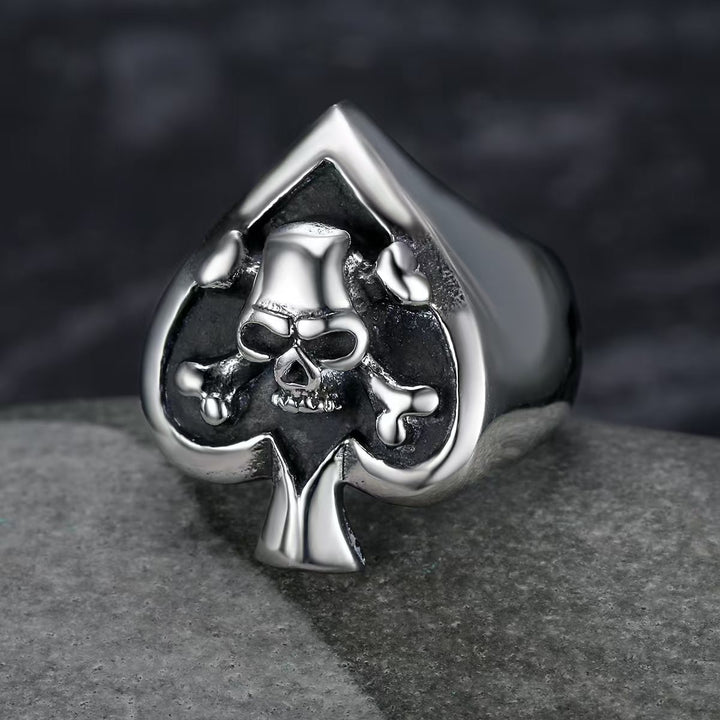 Spade Skull S925 Silver Ring, Vintage Skull & Crossbones Punk Biker Ring