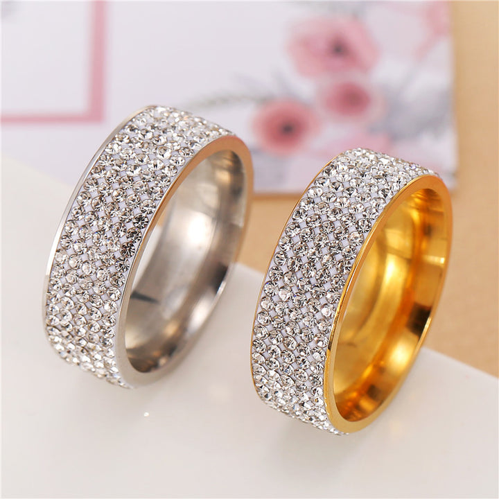 5 Rows Full Paved Diamond Wide Eternity Sterling Silver Ring, Bling Micro Pave Band Gold Silver Unisex Hip Hop Ring