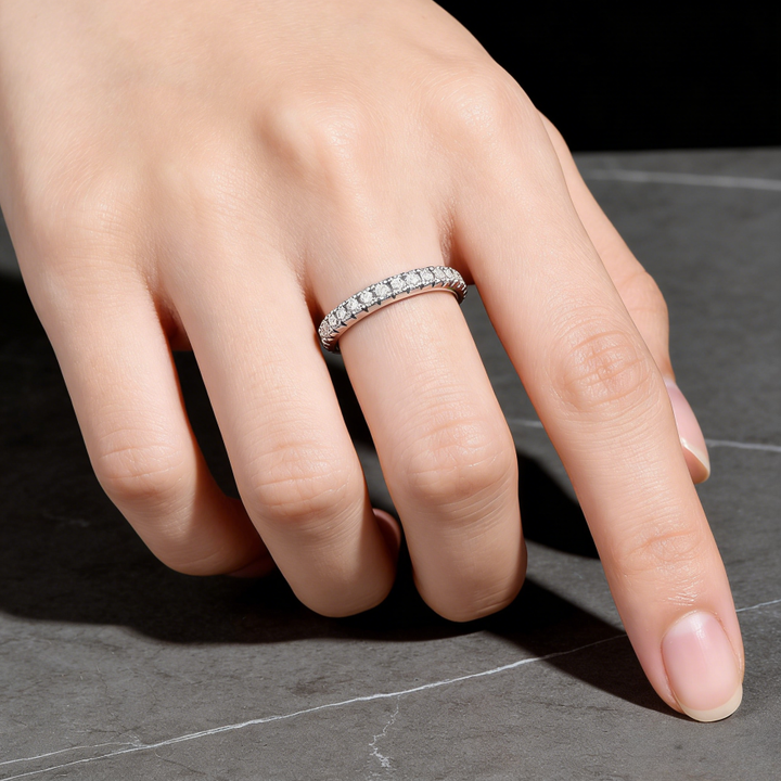 Luxury Pavé Eternity Band Ring (Stackable Silver Tone Statement Ring)
