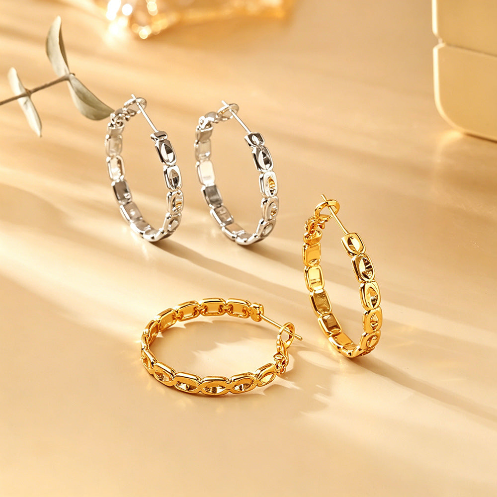 Open Chain Link Pig Nose Hoop Earrings, Gold & Silver Minimal Chunky Chain Hoops