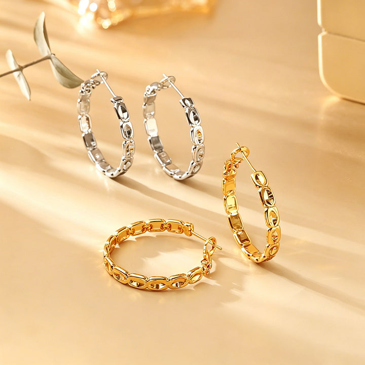 Open Chain Link Pig Nose Hoop Earrings, Gold & Silver Minimal Chunky Chain Hoops