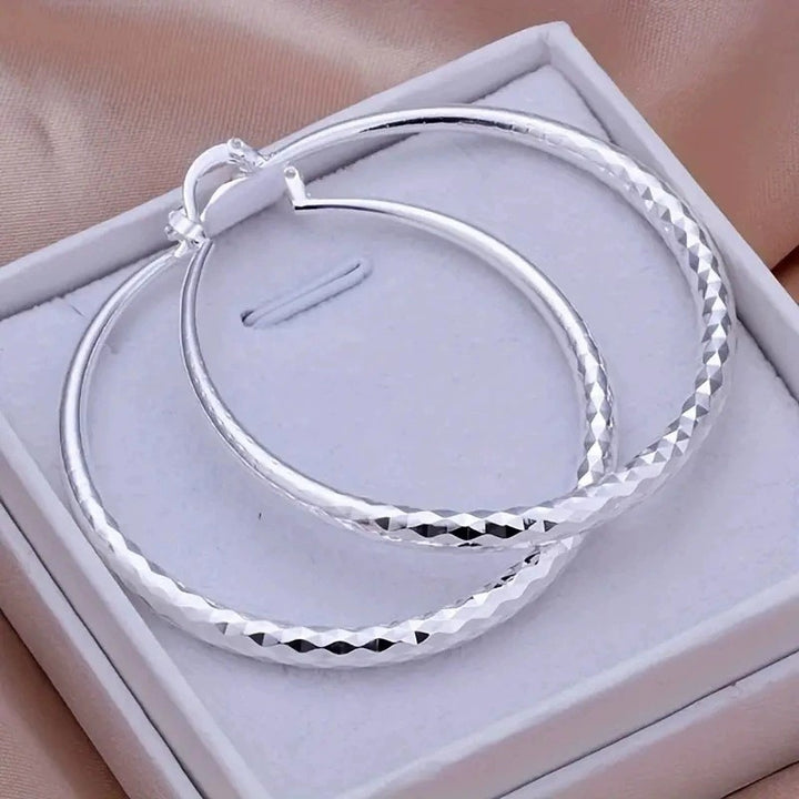 Textured Silver Hoop Earrings (Minimalist Daily Wear Jewelry)