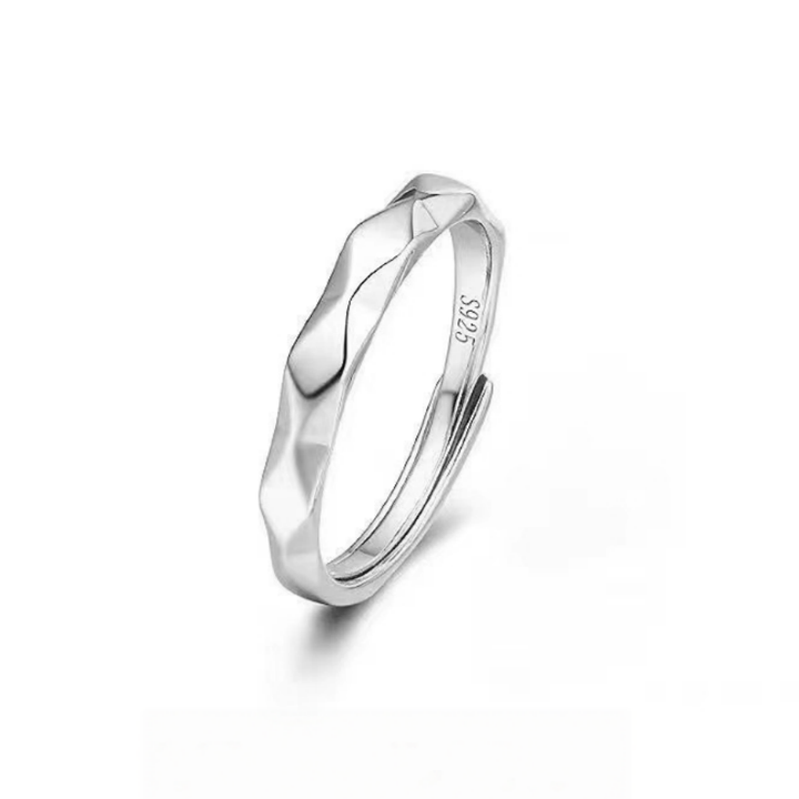 Faceted Surface Diamond‑Inlaid Couple Rings, Adjustable Open Band