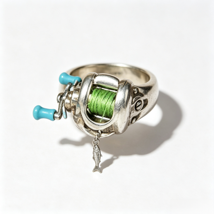 Mini Baitcasting Fishing Ring, Rotatable Reel Ring with Fish Pendant for Anglers