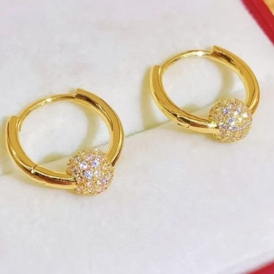 Pavé Crystal Ball Huggie Hoop Earrings, S925 Silver Luxury Slidable Diamond Bead Hoops