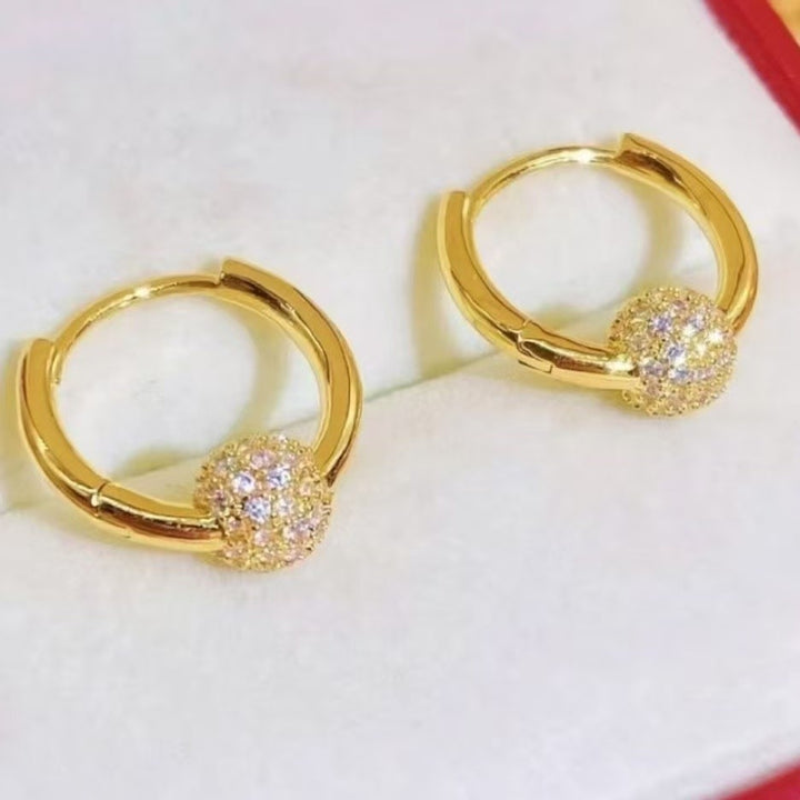 Pavé Crystal Ball Huggie Hoop Earrings, S925 Silver Luxury Slidable Diamond Bead Hoops