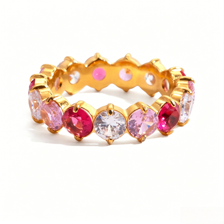 Rainbow Multi-Color Diamond Eternity Band (5 Colors Delicate Luxury Statement Ring)