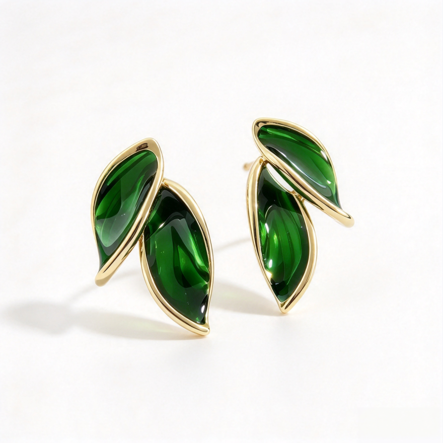 Double Leaf Enamel S925 Silver Stud Earrings