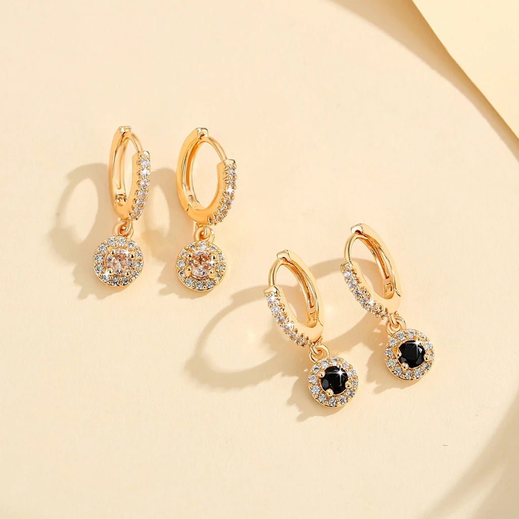 Round Halo Drop Hoop Earrings