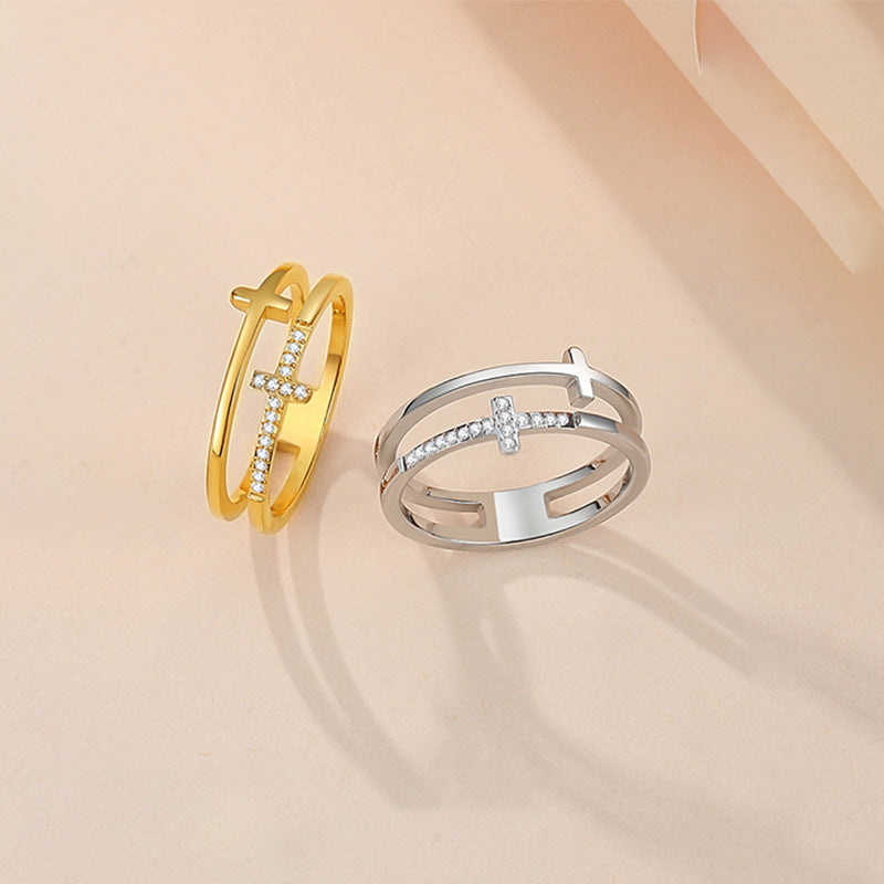 Double‑Layer Dual‑Cross S925 Silver Ring