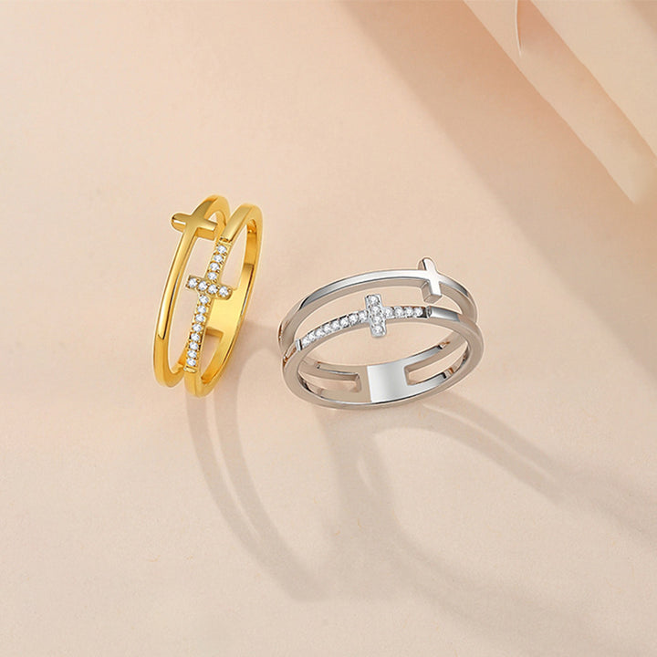 Double‑Layer Dual‑Cross S925 Silver Ring