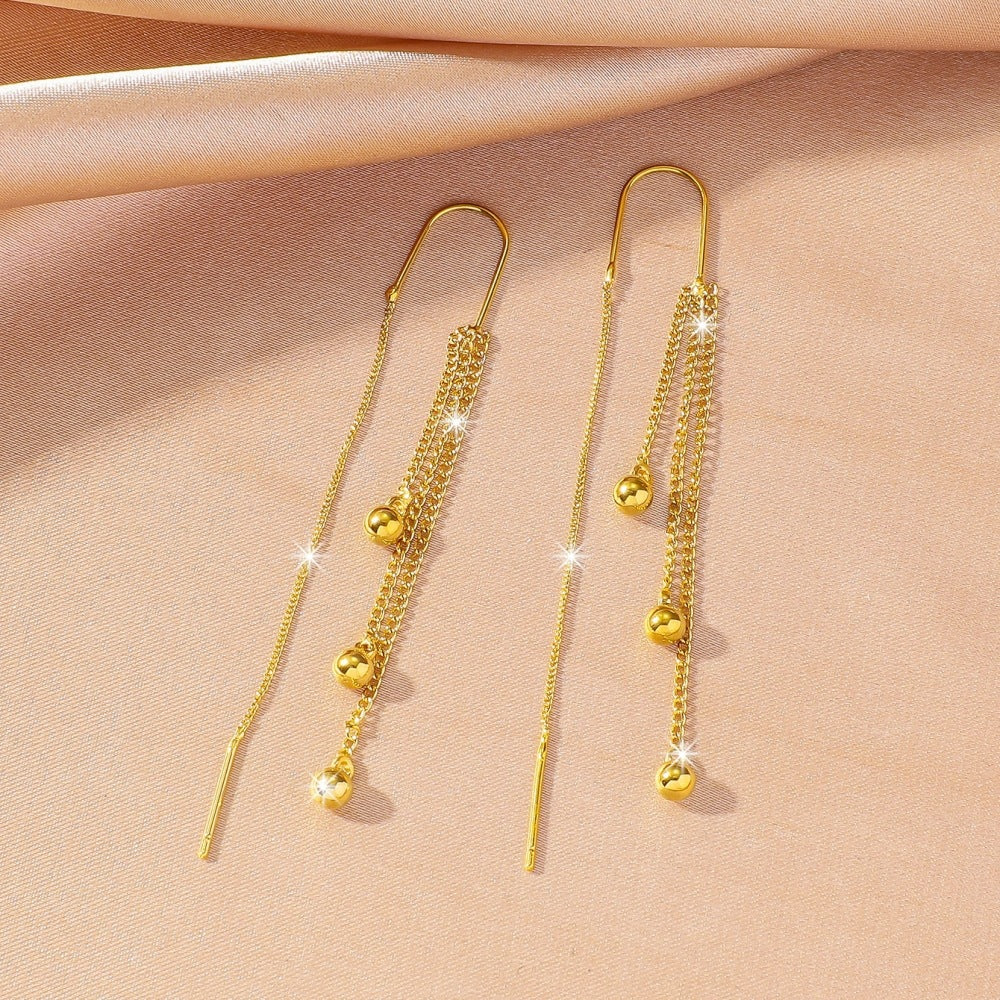 Multi-Layer Tassel Threader Earrings, Bead & Cut Heart Long Drop Earrings Gold & Silver Tone Available