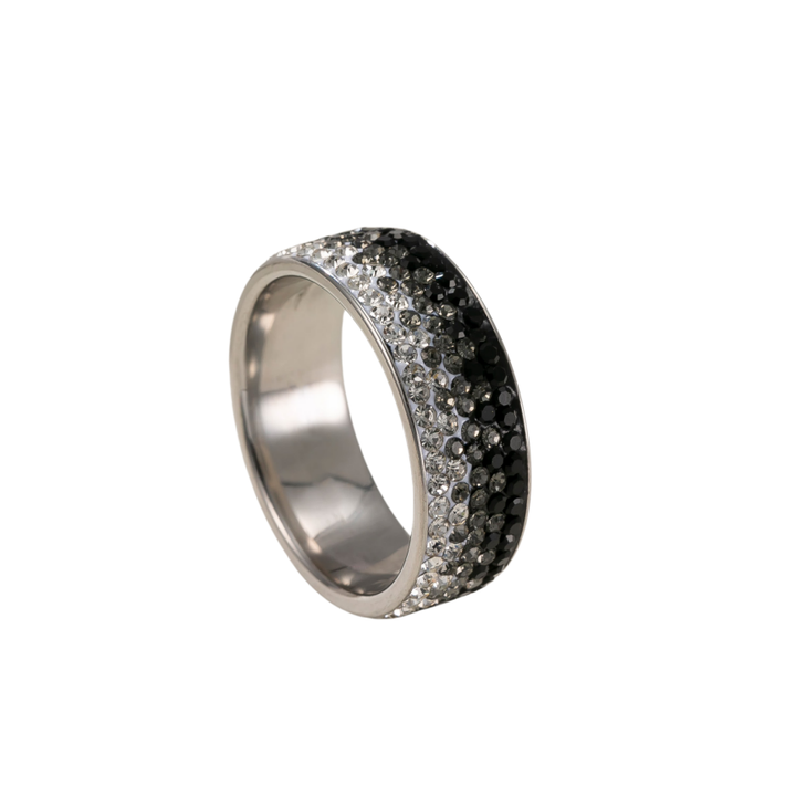 Multi-Row Paved Crystal Wide Titanium Steel Ring, Solid & Gradient Rhinestone Waterproof Band Gold Silver Black Couple Jewelry