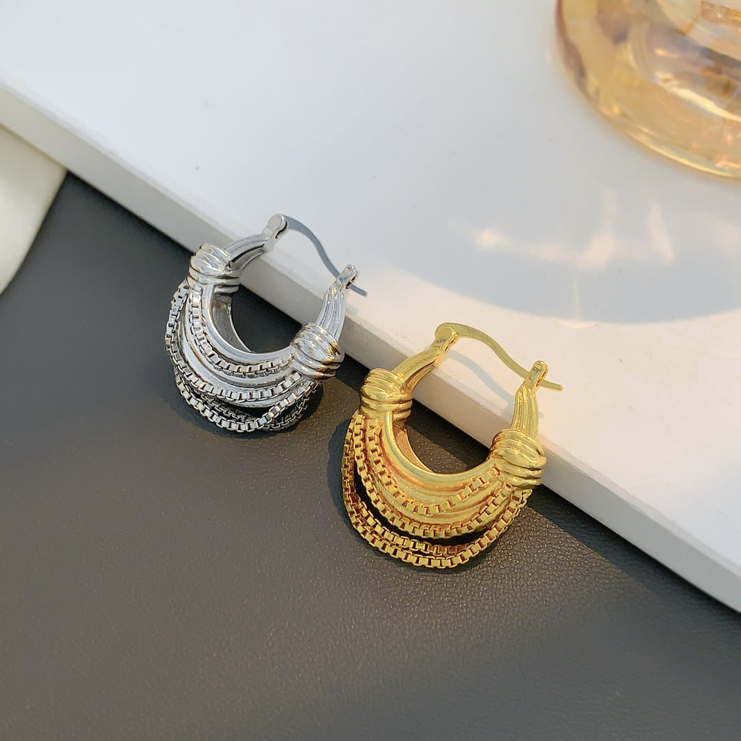 S925 Silver Multi-Layer Tassel Chain Hoop Earrings