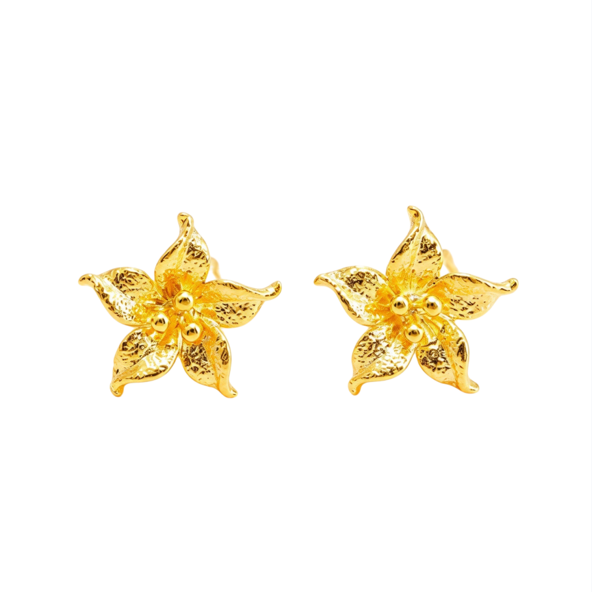 Vintage Textured Golden Flower S925 Silver Stud Earrings