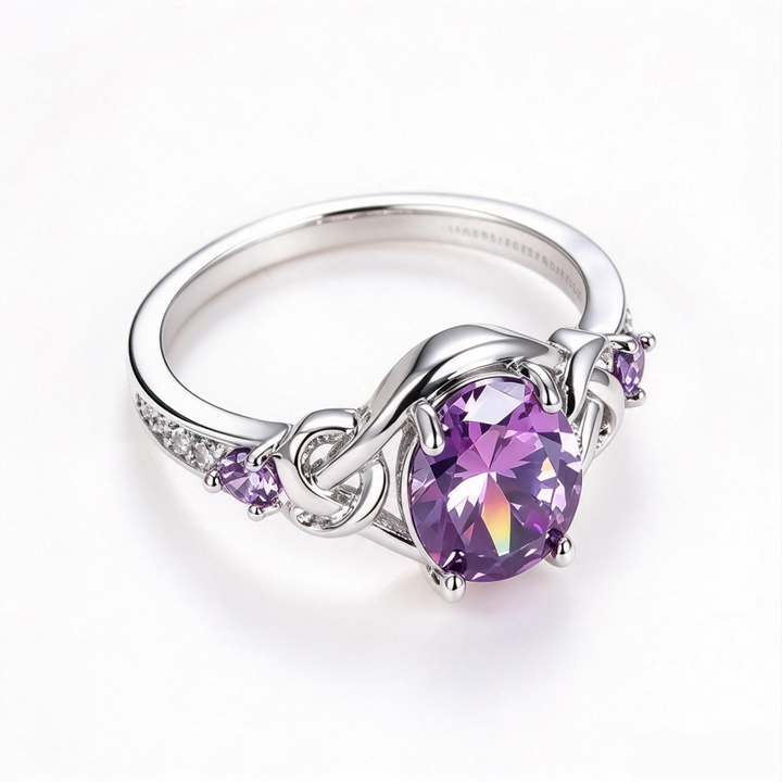Celtic Knot Purple Diamond S925 Silver Women Ring