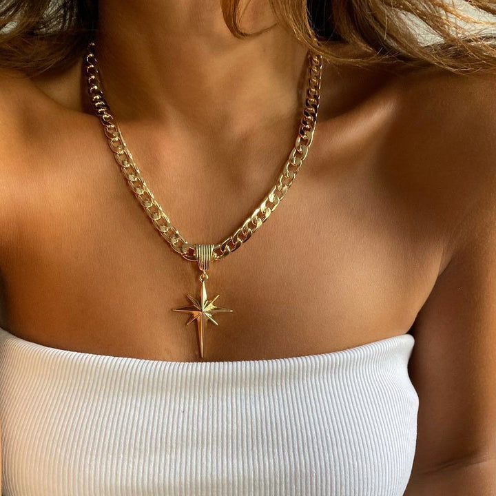 Cuban Link Starburst Pendant Necklace (Edgy Y2K Choker)