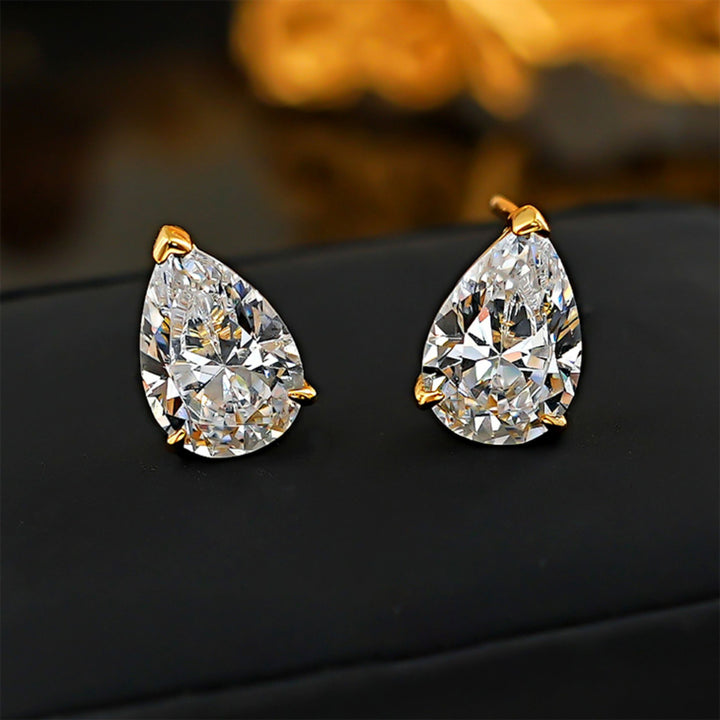 Pear Shape Teardrop Diamond Stud Earrings, Minimalist 4-Prong S925 Silver Earrings, Gold & Silver Two Colors Available