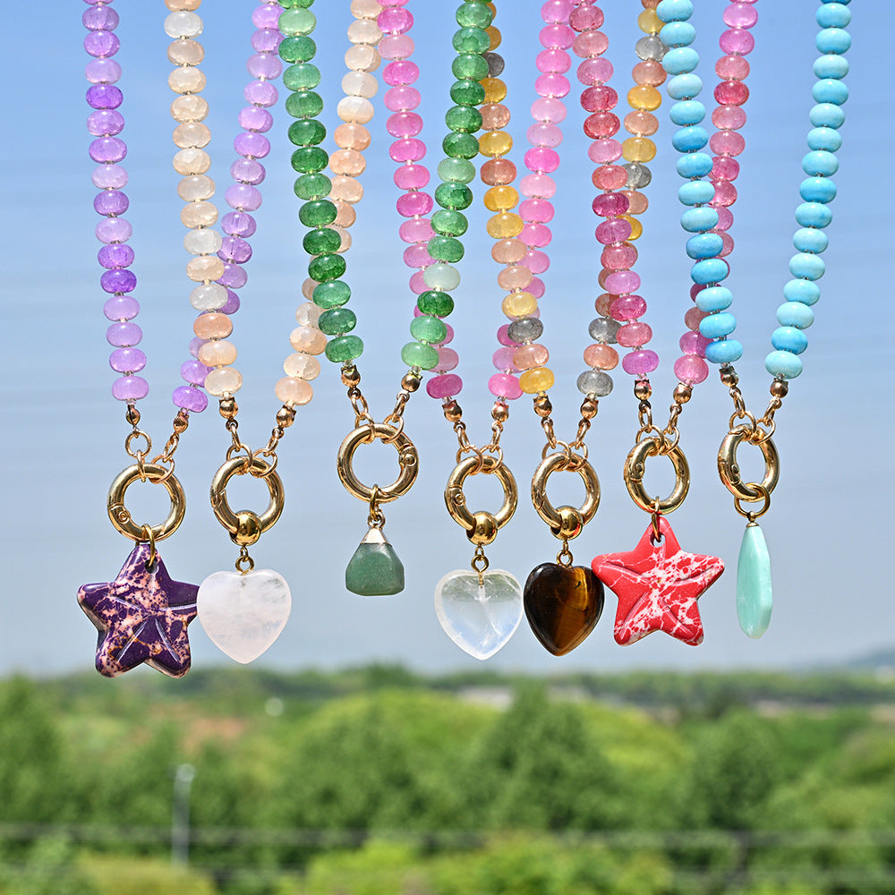 Dopamine Rainbow Beaded Pendant Necklace (Multi-Color Natural Stone Choker)