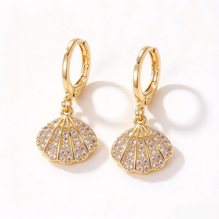 S925 Silver Ocean Series Paved Diamond Huggie Earrings