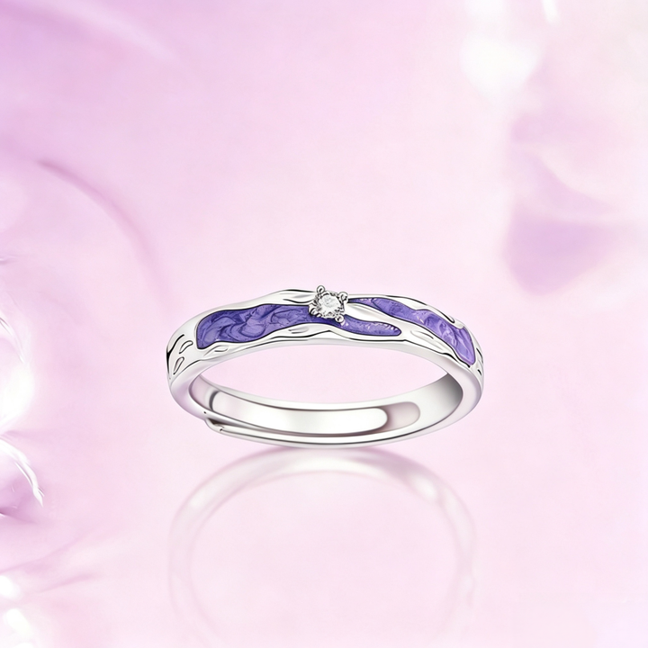 Purple‑Tone Butterfly Couple Open Ring Set