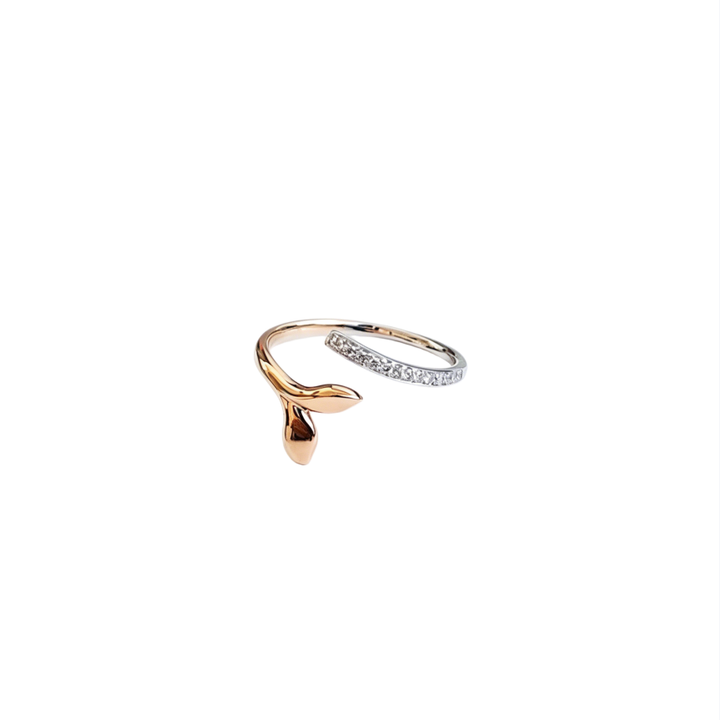 Two-Tone Whale Tail Open Ring (Delicate Ocean-Inspired Band)