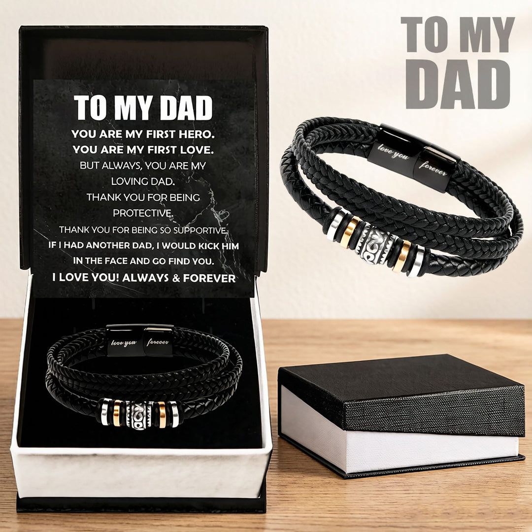 "To My Dad" Braided Leather Men's Bracelet (Father's Day Gift Box Set)