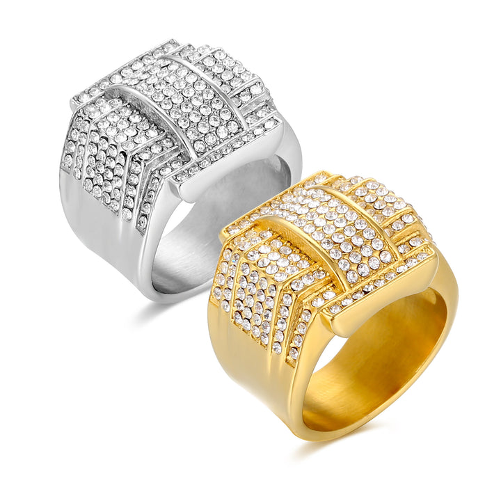 Multi-Layer Full Paved Crystal Curved Wide Fashion Ring, S925 Silver Gold & Silver Two Tone Luxury Unisex Band