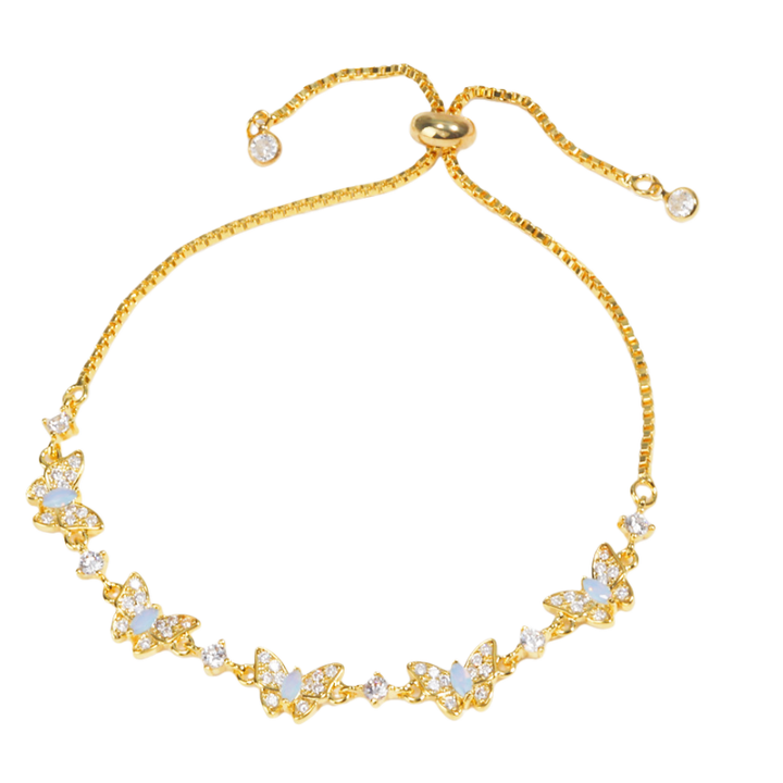 Iridescent Shell Butterfly & Pave Diamond Slider Bracelet (Sweet-Cool Girlish Heart Light Luxury Style)