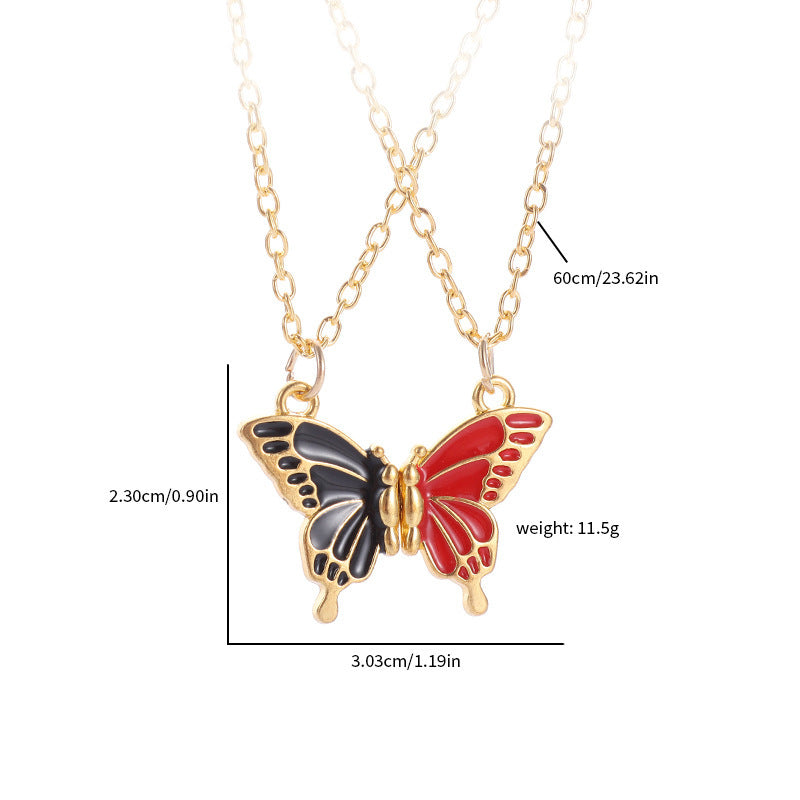 Color Enamel Butterfly Clavicle Necklace, Multi-Color Gold Border Minimal Pendant Necklace for Women