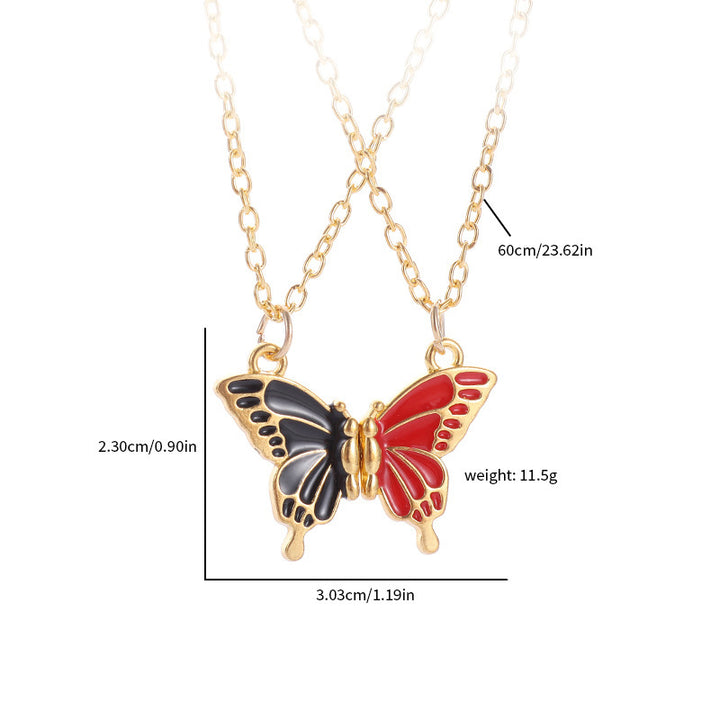 Color Enamel Butterfly Clavicle Necklace, Multi-Color Gold Border Minimal Pendant Necklace for Women