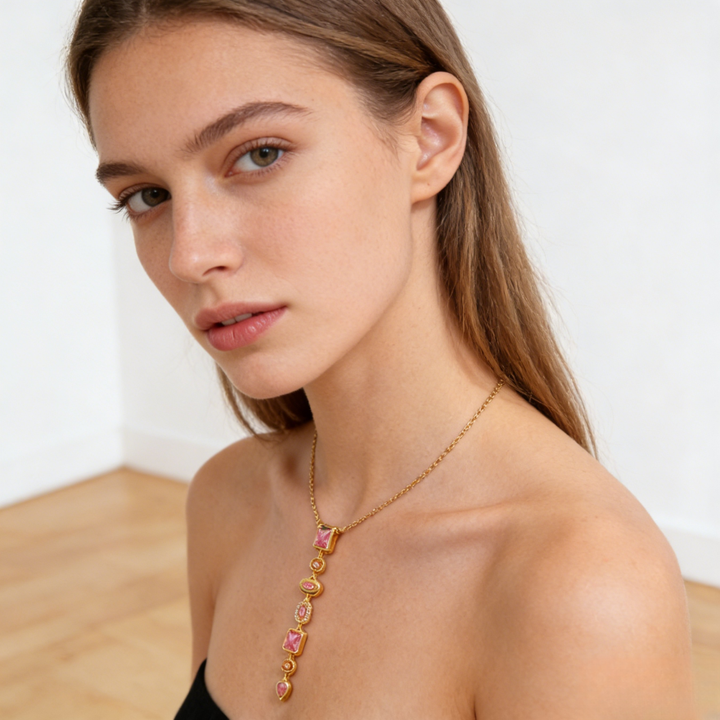 Multi-Color Diamond Drop Y-Shaped Adjustable Necklace (Delicate Pendant)