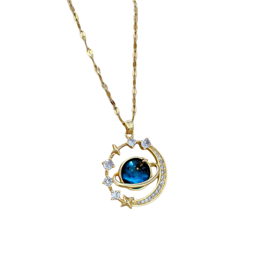 Starry Sky Series Necklace, Multi-Style Moon Star Planet Dolphin Paved Diamond Dainty Women Clavicle Chain