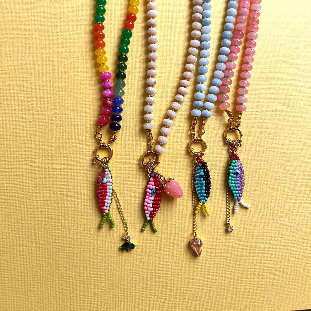 Cute Beaded Fish Pendant Necklace, 4 Colors Hand-Woven Colorful Bead Chain Niche Playful Jewelry