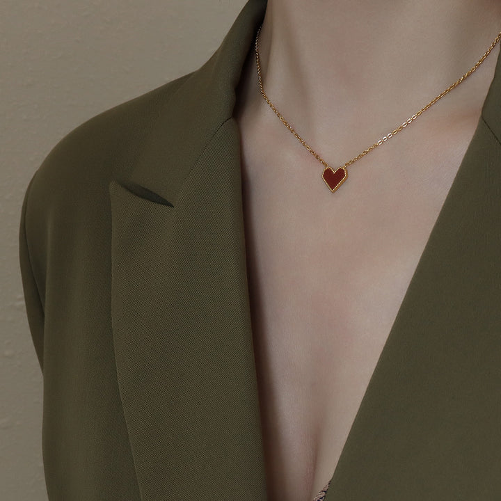 Red Enamel Heart Slim Chain Choker (Minimalist Vibe Sweet-Cool Necklace)