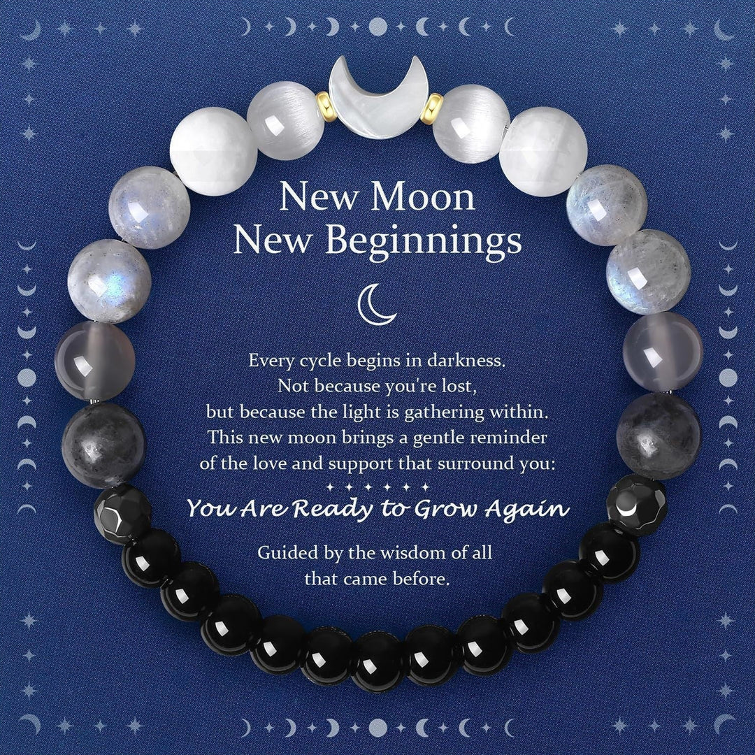 Natural Crystal Braided Cord Bracelet (Two Styles: New Mom / Moon Phases)